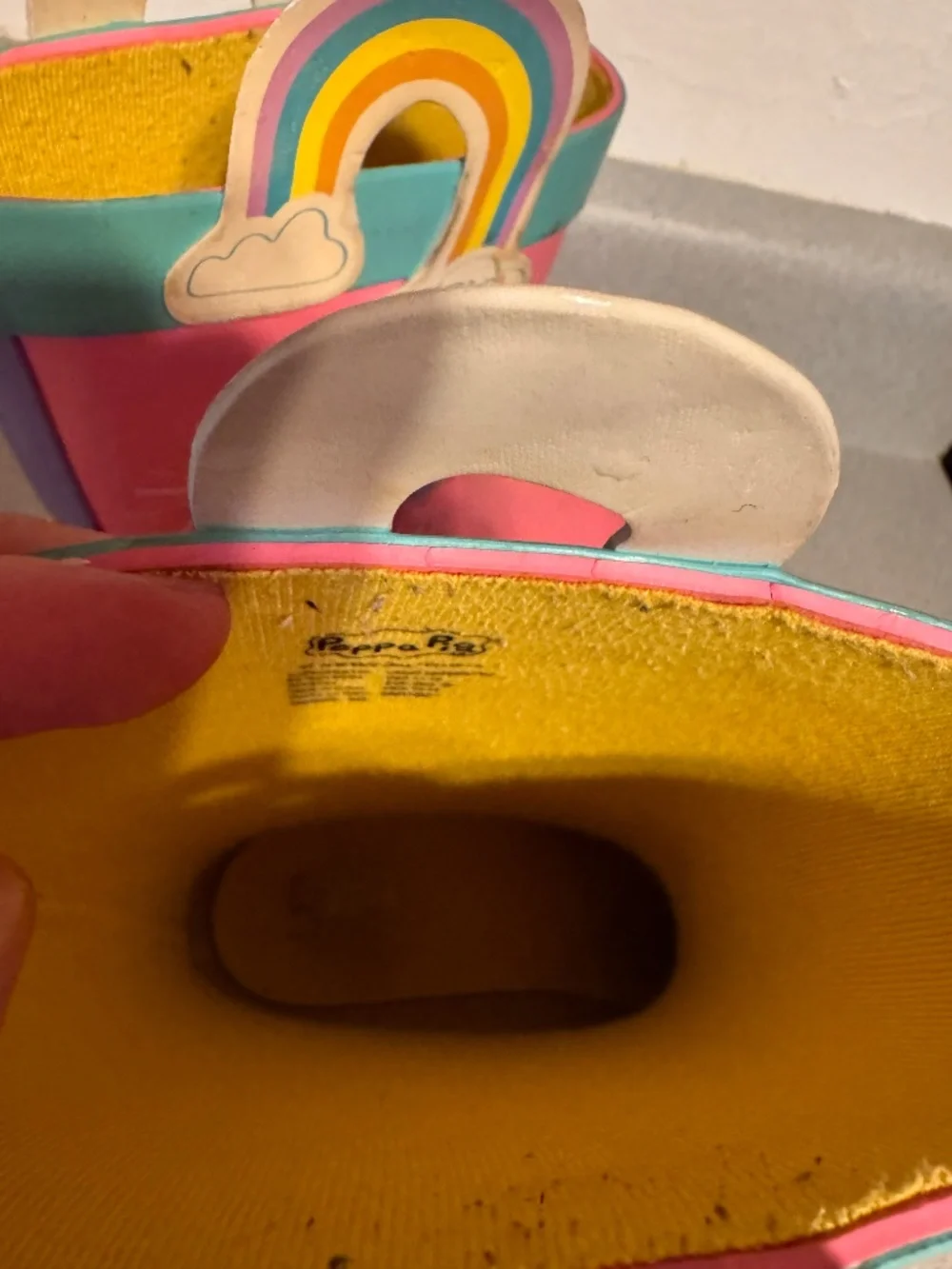 Peppa Pig Pink Rainbow Handle Kids Rain Boots size 11-12